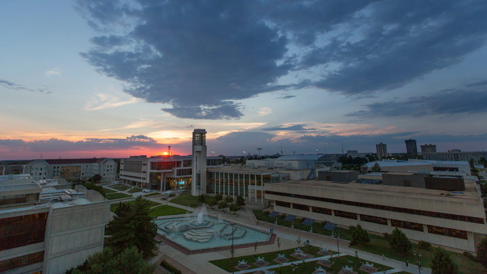 Fountain and Carillon at dusk