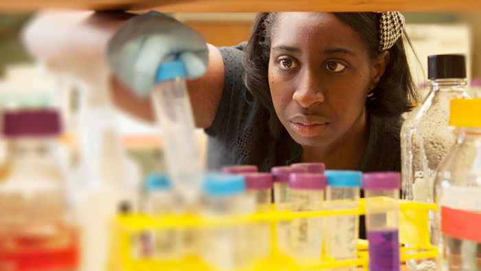 Female student in lab